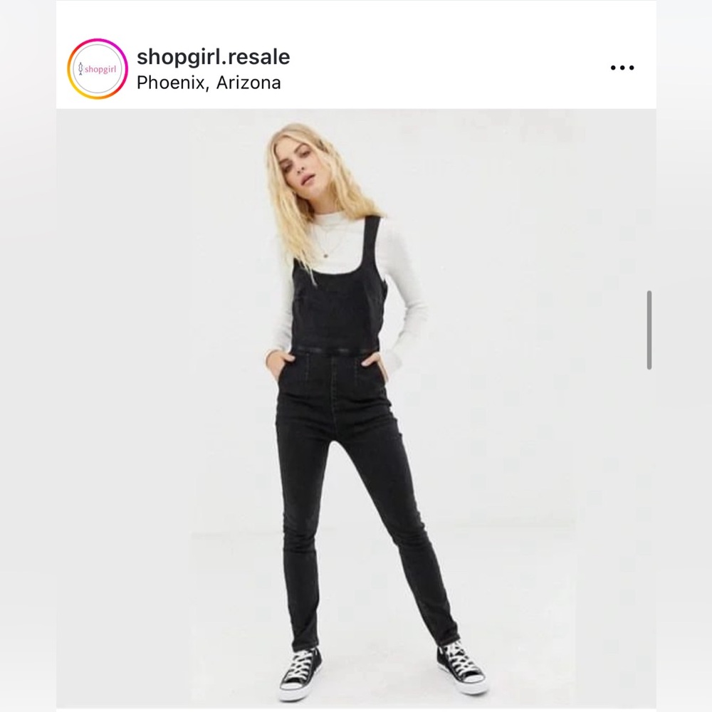 FREE PEOPLE Scarlet black denim Stretchy skinny jumpsuit overalls size 4